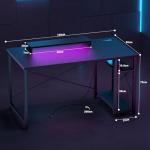 iSunirm Gaming Desk with LED Lights & Power Outlet, Reversible Computer Desk with Moveable Monitor Stand, 100x75x50CM Office Desk with USB Charging Station for Home, Bedroom, Study, Black