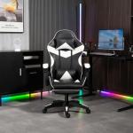 Panana Gaming Racing Desk Chair Adjustable Hight Swivel Chair with Lumbar and Head Pillow (White)