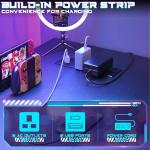 iSunirm Gaming Desk with LED Lights & Power Outlet, Reversible Computer Desk with Moveable Monitor Stand, 100x75x50CM Office Desk with USB Charging Station for Home, Bedroom, Study, Black