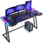 CubiCubi Gaming Desk with LED Lights, 160 x 60cm RGB Computer Desk Z Shape, Gaming Table for Home Office, Black