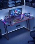 CubiCubi Gaming Desk with LED Lights, 160 x 60cm RGB Computer Desk Z Shape, Gaming Table for Home Office, Black