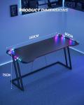 CubiCubi Gaming Desk with LED Lights, 160 x 60cm RGB Computer Desk Z Shape, Gaming Table for Home Office, Black