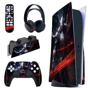 PlayVital Silver Knight Full Set Skin Decal for PS5 Console Disc Edition, Sticker Vinyl Decal Cover for PS5 Controller & Charging Station & Headset & Media Remote