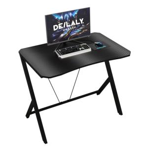 DEILALY 90 CM Width Gaming Desk Carbon Fiber Surface Gamer Table Computer Gamer Desk with Monitor Shelf Study Desk Work Station PC Table Carbon Steel Leg Corner
