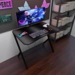 DEILALY 90 CM Width Gaming Desk Carbon Fiber Surface Gamer Table Computer Gamer Desk with Monitor Shelf Study Desk Work Station PC Table Carbon Steel Leg Corner