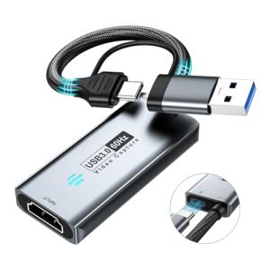 Papeaso USB 3.0 Video Capture Card, HDMI to USB-A/C Capture Card with pd, 1440P 30fps & 1080P 60fps Video Capture, for Streaming, Teaching,Gaming, Video conferencing or Live Broadcasting