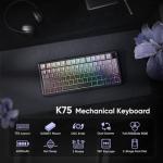 RedThunder K75 75% Wireless Mechanical Gaming Keyboard,Creamy Gasket-Mounted,Volume Knob,US Layout,Keycaps-Side Print,2.4G/BT/USB-C,RGB Underglow Lighting,Hot swappable Fast Apricot Switch for PC Mac