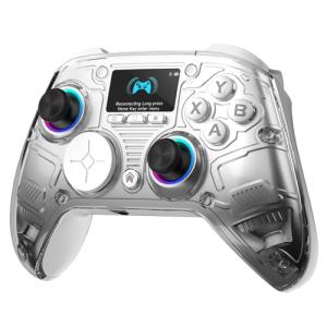 AOC Wireless Gaming Controller for PC/Switch/iOS/Android/PS4, Interactive Screen, Hall Effect Stick & Dual-Mode Trigger, RGB Lighting, Customizable Buttons, Bluetooth/2.4G/Wired (White)