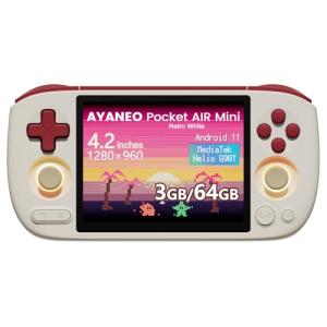 AKNES AYANEO Pocket AIR Mini Retro Handheld Game Console, 4.2" 500 Nits HD Screen (1280x960 LCD, 60Hz), Android 11 Gaming System with Helio G90T, Hall Joystick & Trigger, 3GB+64GB - Retro White