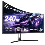 Amzfast 34-Inch Curved Gaming Monitor, 3440x1440 WUQHD, 240Hz, 1ms MPRT, Fast VA Curved Screen, 1500R, Adaptive Sync, HDR, sRGB 130%, 3000:1 Contrast, HDMI2.1&DP1.4, VESA Mount, PIP/PBP, AMZG34C5QPro