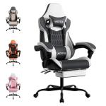 Gaming Chair, Ergonomic Gaming Chair with Footrest and Lumbar Support, Computer Chairs, Height Adjustable Computer Racing Gamer Chairs for Gaming or Office, Black White