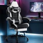 Gaming Chair, Ergonomic Gaming Chair with Footrest and Lumbar Support, Computer Chairs, Height Adjustable Computer Racing Gamer Chairs for Gaming or Office, Black White