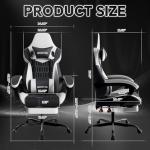 Gaming Chair, Ergonomic Gaming Chair with Footrest and Lumbar Support, Computer Chairs, Height Adjustable Computer Racing Gamer Chairs for Gaming or Office, Black White