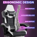 Gaming Chair, Ergonomic Gaming Chair with Footrest and Lumbar Support, Computer Chairs, Height Adjustable Computer Racing Gamer Chairs for Gaming or Office, Black White