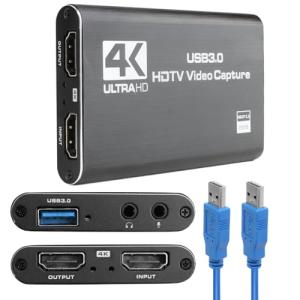 4K HDMI Capture Card, USB 3.0 Video Capture Device for Streaming, Game Recording, Live Broadcasting, Full HD 1080P, Compatible with P-S4, X-box, N-intendo S-witch, DSLR, Camera
