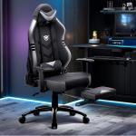 COLAMY Big and Tall Gaming Chair with Footrest 350lbs-Racing Style Computer Gamer PC Chair, Ergonomic High Back, Wide Seat, Reclining Back, 3D Armrest, Headrest and Lumbar Support for Adult, Grey