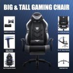 COLAMY Big and Tall Gaming Chair with Footrest 350lbs-Racing Style Computer Gamer PC Chair, Ergonomic High Back, Wide Seat, Reclining Back, 3D Armrest, Headrest and Lumbar Support for Adult, Grey