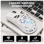 MechLands Aula SC620 Gaming Mouse, 2.4G/USB-C/BT Wireless Mouse with 400mAh Battery, Adjustable 12,000 DPI & 1000 Polling Rate, PAW3311 Sensor, RGB Lighting, Programmable Buttons, for Win/Mac (White)