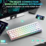 AULA MINI60 Wireless Gaming Keyboard,BT5.0/2.4GHz/Wired,Hall Effect Magnetic Switches,0.01mm RT Accuracy,Adjustable Actuation,8KHz Polling,RGB,WEB Driver,60% Percent Mechanical Keyboard (White)