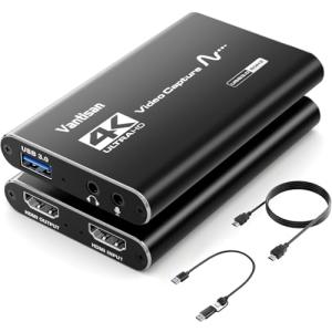 VANTISAN 4K Video Capture Card, HDMI Video Capture Device with Audio+Mic, USB 3.0 Capture Card Support Full HD 1080P 60fps for Streaming/PS5 Game/Camera