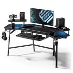 EUREKA ERGONOMIC Aero 182 x 76cm Gaming Desk with Keyboard Tray, Large Computer Desk Led Lights, Wing-Shaped Monitor Stand Dual Headphone Hanger Cup Holder for Studio, Streamer, Live, Black