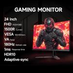 KOORUI 24 inch Curved Gaming Monitors, FHD 1080P 180Hz 1ms 1500R with Adaptive Sync,VESA Compatible, Tilt Adjustable, Eye Care 24E6CA