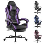 Gaming Chair with Footrest, Ergonomic Gaming Chair, Computer Chair with Lumbar Support, Head Rest, Height Adjustable PC Chairs with 360°-Swivel Seat for Office or Gaming, black Purple