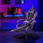 Gaming Chair with Footrest, Ergonomic Gaming Chair, Computer Chair with Lumbar Support, Head Rest, Height Adjustable PC Chairs with 360°-Swivel Seat for Office or Gaming, black Purple