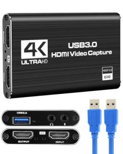 4K HDMI Video Capture Card, USB 3.0 Video Capture Device Full, HD 1080P 60FPS Game Capture Card for Streaming Recording PS5 Nintendo Switch Xbox Camera PC OBS