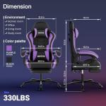 Gaming Chair with Footrest, Ergonomic Gaming Chair, Computer Chair with Lumbar Support, Head Rest, Height Adjustable PC Chairs with 360°-Swivel Seat for Office or Gaming, black Purple