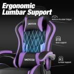 Gaming Chair with Footrest, Ergonomic Gaming Chair, Computer Chair with Lumbar Support, Head Rest, Height Adjustable PC Chairs with 360°-Swivel Seat for Office or Gaming, black Purple