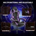 Gaming Chair with Footrest, Ergonomic Gaming Chair, Computer Chair with Lumbar Support, Head Rest, Height Adjustable PC Chairs with 360°-Swivel Seat for Office or Gaming, black Purple