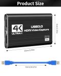 4K HDMI Video Capture Card, USB 3.0 Video Capture Device Full, HD 1080P 60FPS Game Capture Card for Streaming Recording PS5 Nintendo Switch Xbox Camera PC OBS