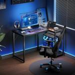 Coleshome L Shaped Gaming Desk, 100x70 cm Computer Desk, Corner Office Desk with Reversible Storage Shelves, Writing Study Table for Work Play Home Office, Black