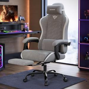 SONGMICS Gaming Chair, Ergonomic Office Computer Desk Chair with Footrest, Spring Seat Cushion, Synchronised Armrests, Dove Grey OBG079GD06