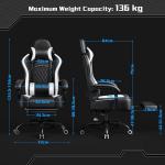 Yaheetech Gaming Chair, Ergonomic Racing Gaming Chair with Massage Lumbar Pillow, High-Back Office Chair with Slide-Out Footrest and Padded Linkage Armrests for Adults (Black/White)