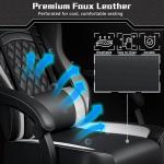 Yaheetech Gaming Chair, Ergonomic Racing Gaming Chair with Massage Lumbar Pillow, High-Back Office Chair with Slide-Out Footrest and Padded Linkage Armrests for Adults (Black/White)