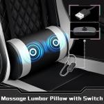 Yaheetech Gaming Chair, Ergonomic Racing Gaming Chair with Massage Lumbar Pillow, High-Back Office Chair with Slide-Out Footrest and Padded Linkage Armrests for Adults (Black/White)