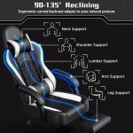 Yaheetech Gaming Chair, Ergonomic Racing Gaming Chair with Massage Lumbar Pillow, High-Back Office Chair with Slide-Out Footrest and Padded Linkage Armrests for Adults (Black/White)