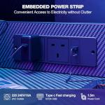 Grandder Gaming Desk 100 x 50 cm with Power Outlet and LED Light, Pc Small Computer Desk with Reversible Shelves and Storage Drawer, Pc Small Table for Home Office Table with Bag, Carbon Fiber Black