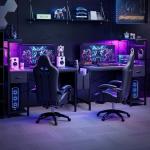 Grandder Gaming Desk 100 x 50 cm with Power Outlet and LED Light, Pc Small Computer Desk with Reversible Shelves and Storage Drawer, Pc Small Table for Home Office Table with Bag, Carbon Fiber Black