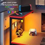 Bestier 113CM Reversible Corner Gaming Desk with RGB LED Lights, Black Carbon Fibre Surface, Storage Shelves, Side Pocket & Hooks, Compact Computer Desk for Small Spaces & Home Office