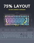 GravaStar Mercury K1 Lite 75% Gaming Keyboard, 2.4GHz/BT/Wired Tri-Mode Wireless Keyboard, Gasket Hot Swappable Mechanical Keyboard, Pre-lubed Linear Switches, RGB Backlit (Transparent Black)