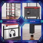 Bestier 113CM Reversible Corner Gaming Desk with RGB LED Lights, Black Carbon Fibre Surface, Storage Shelves, Side Pocket & Hooks, Compact Computer Desk for Small Spaces & Home Office