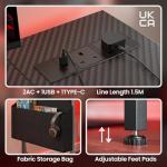 DOMSHOCT L Shaped Gaming Desk with LED Lights & Power Outlets, 100 * 80cm Small Corner Computer Table with Storage Bag, Adjustable Shelves & Monitor Stand, Home Office Study Workstation, Carbon Black