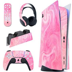 PlayVital Psychedelic Pink Full Set Skin Decal for ps5 Console Disc Edition,Sticker Vinyl Decal Cover for ps5 Controller & Charging Station & Headset & Media Remote
