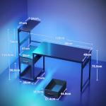 Coleshome 120×48 cm Gaming Desk with LED Lights, Reversible Computer Desk with Drawers & Display Shelves, Gaming Table with Headphone Hook, Carbon Fiber Black