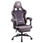 T-THREE.Ergonomic high-back gaming, computer, office, study, swivel, and racing-style chair with adjustable lumbar and headrest support, 150kg weight capacity, ideal for home office(Grey)