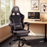 T-THREE.Ergonomic high-back gaming, computer, office, study, swivel, and racing-style chair with adjustable lumbar and headrest support, 150kg weight capacity, ideal for home office(Grey)