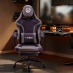 T-THREE.Ergonomic high-back gaming, computer, office, study, swivel, and racing-style chair with adjustable lumbar and headrest support, 150kg weight capacity, ideal for home office(Grey)